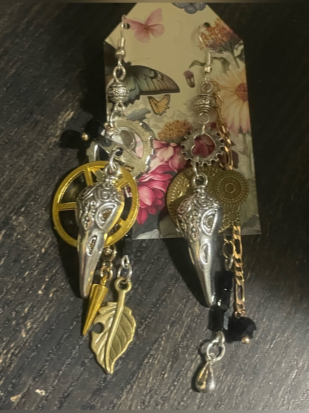 Hand Crafted Mixed Metal Steampunk Skull Earrings